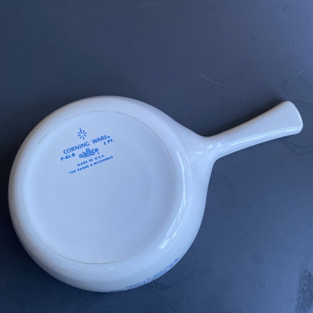 CorningWare P-81-B 1 Pint Casserole Blue Floral Ceramic with Glass Lid - Picture 6 of 7